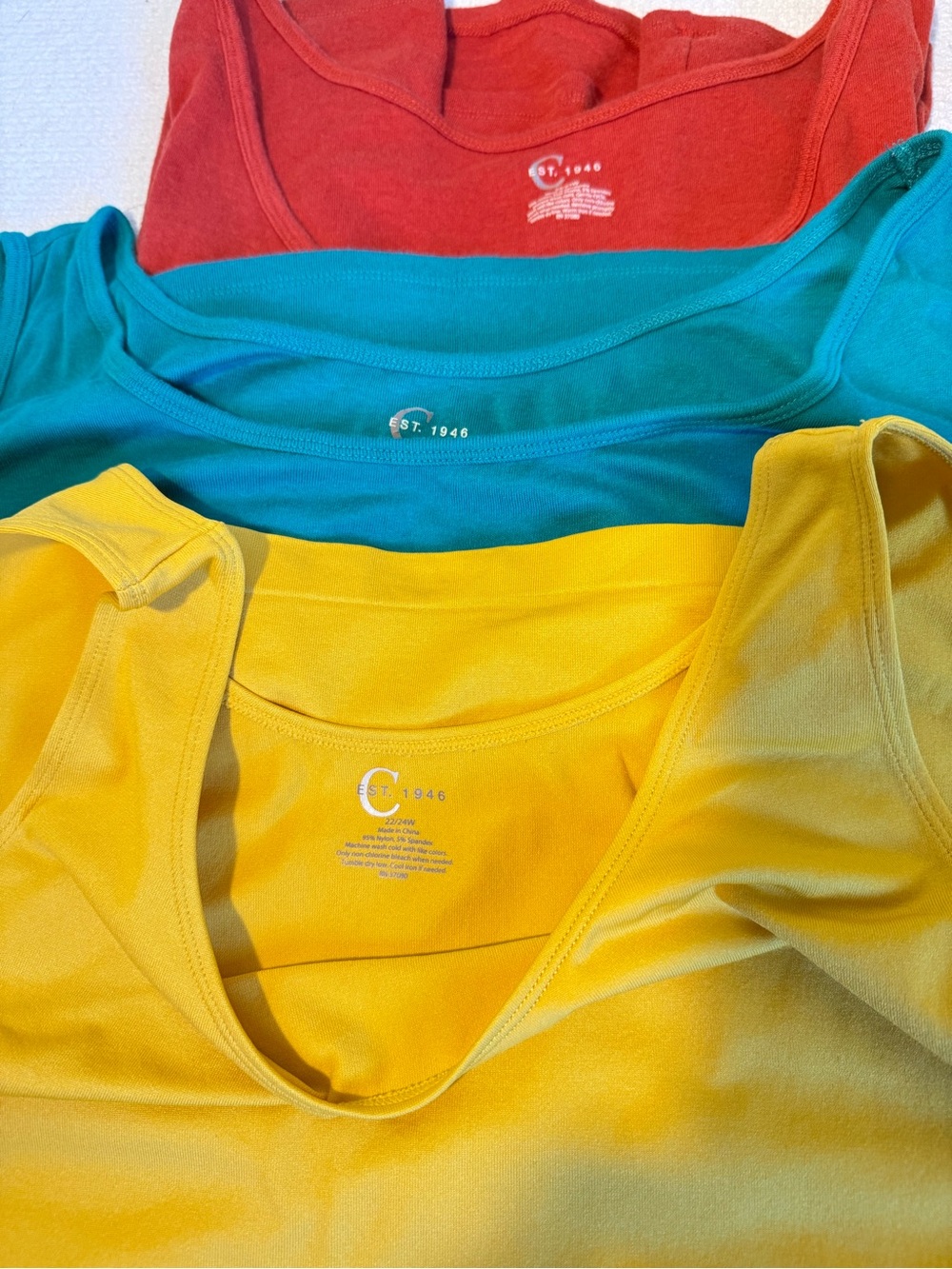 Cato Women's Tank Tops in Rust, Teal, and Yellow